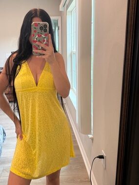 Lucky Brand Yellow Leopard Print Jersey Swim Dress Cover-Up Size L  NEW